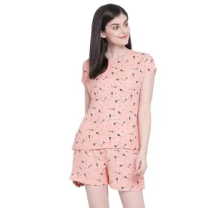 Women's Cotton Mutlicolor T-Shirt and Short Set Pack of 1
