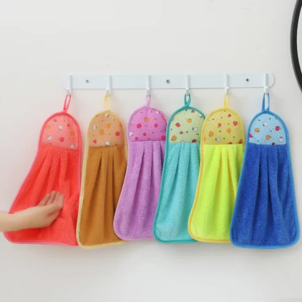 Print Coral Fleece Microfiber Hanging Hand Towel Cute Kids - Image 11